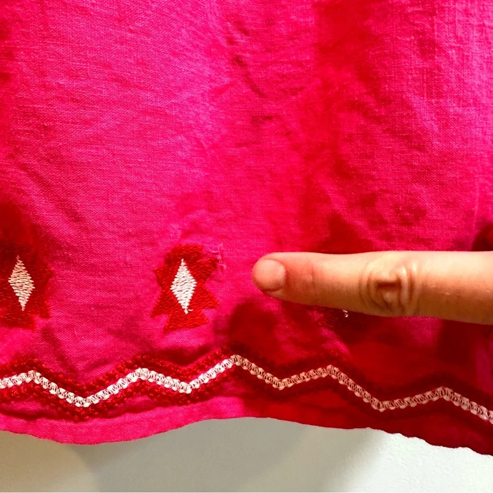 Loft Embroidered Linen blend Boho tiered bright Pink Midi Dress, size small